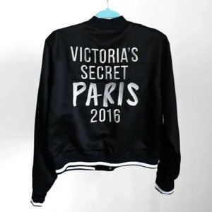 Victoria's Secret PARIS Fashion Show 2016 Black White Silver Bomber Jacket Sz L